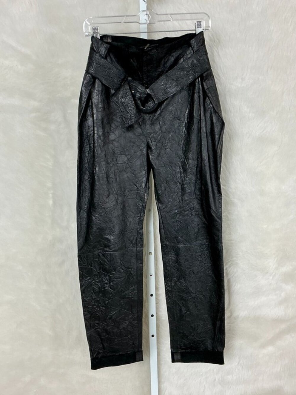 Andrea Landa Crinkle Black Leather Belted Paperbag Topanga Pant Landa 2/4 US S/M